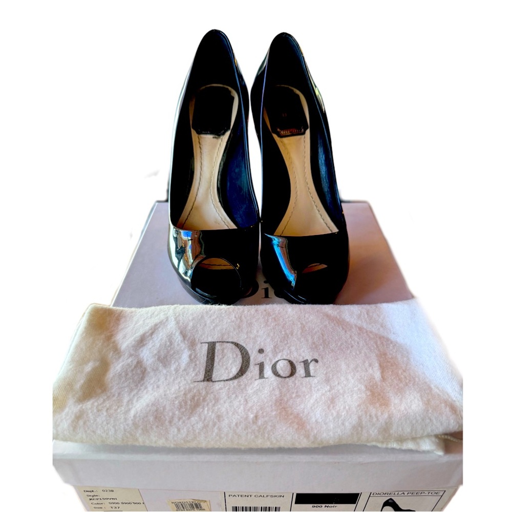 Dior Black Patent Leather Peep-Toe Heels